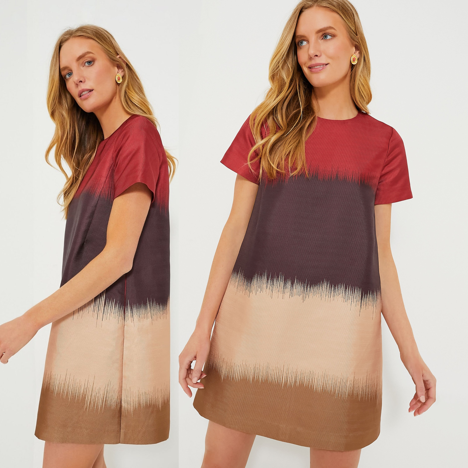 Tuckernuck NEW Sienna Stripe Short Sleeve Marlowe Red Brown Party Mini Dress S